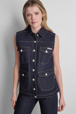 LONGLINE DENIM TRUCKER VEST