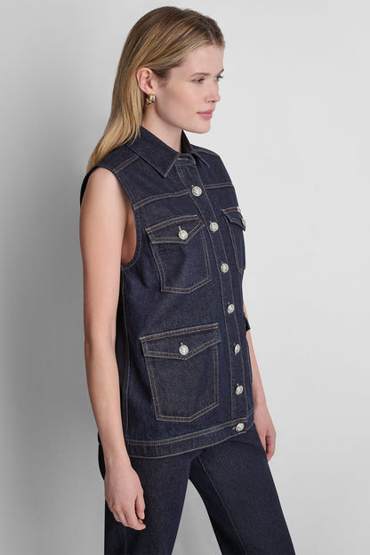 LONGLINE DENIM TRUCKER VEST