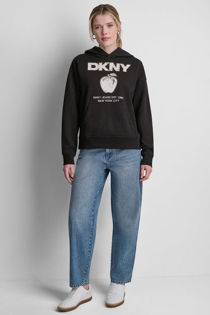 DKNY BIG APPLE RHINESTONE LOGO HOODIE