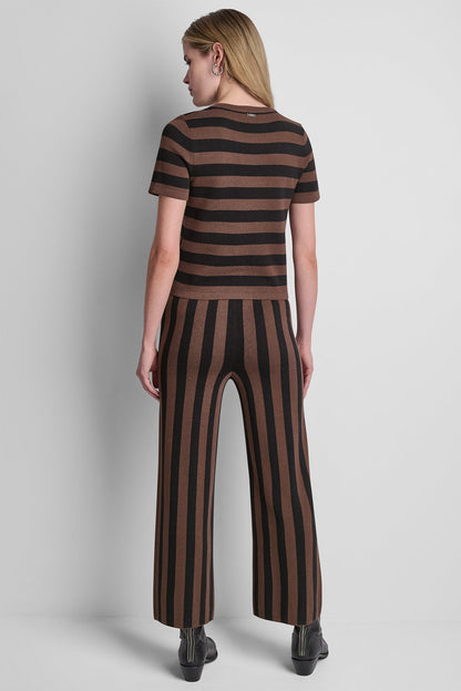 SHORT SLEEVE STRIPE SWEATER