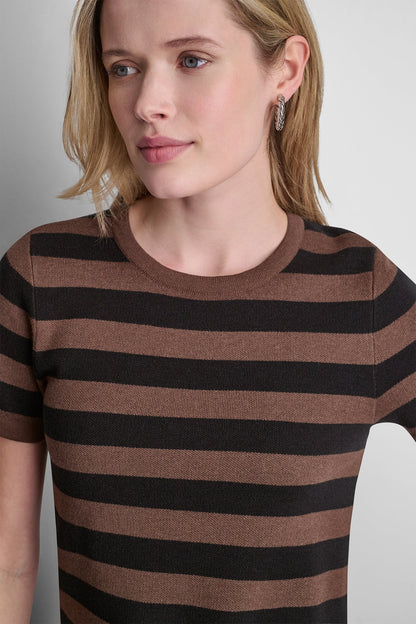 SHORT SLEEVE STRIPE SWEATER