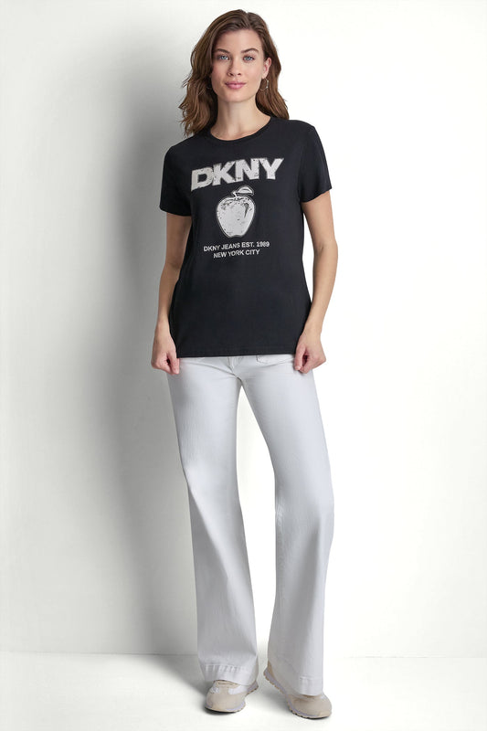 DKNY BIG APPLE RHINESTONE LOGO TEE