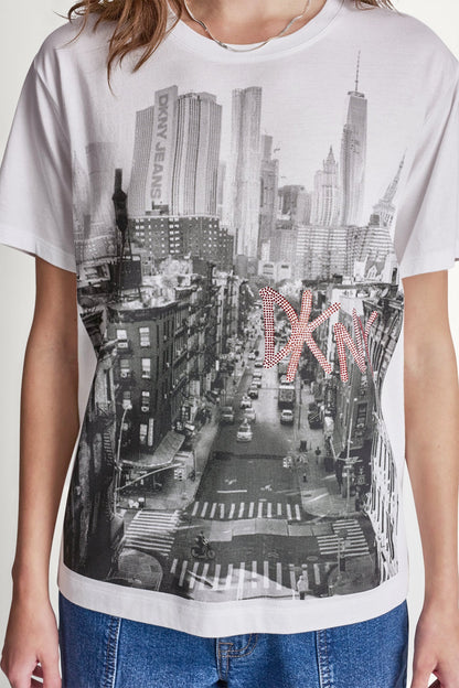 DKNY RHINESTONE NY STREETS LOGO TEE