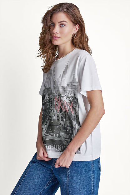 DKNY RHINESTONE NY STREETS LOGO TEE