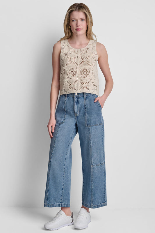 SLEEVELESS CROCHET SQUARE SWEATER