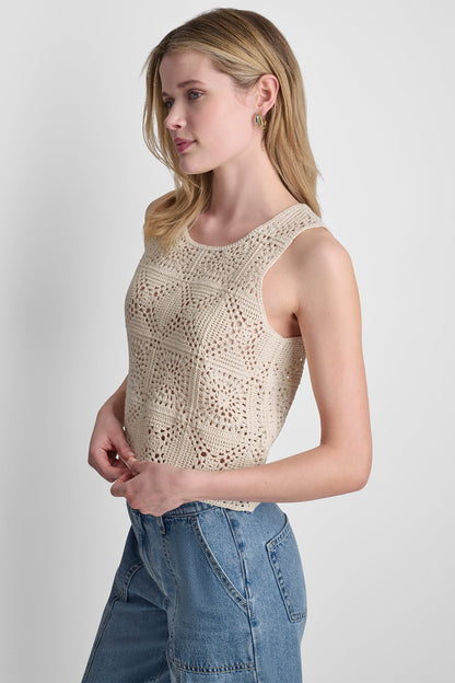 SLEEVELESS CROCHET SQUARE SWEATER