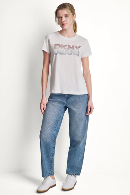 DKNY JEANS STACKED RHINESTONE LOGO TEE
