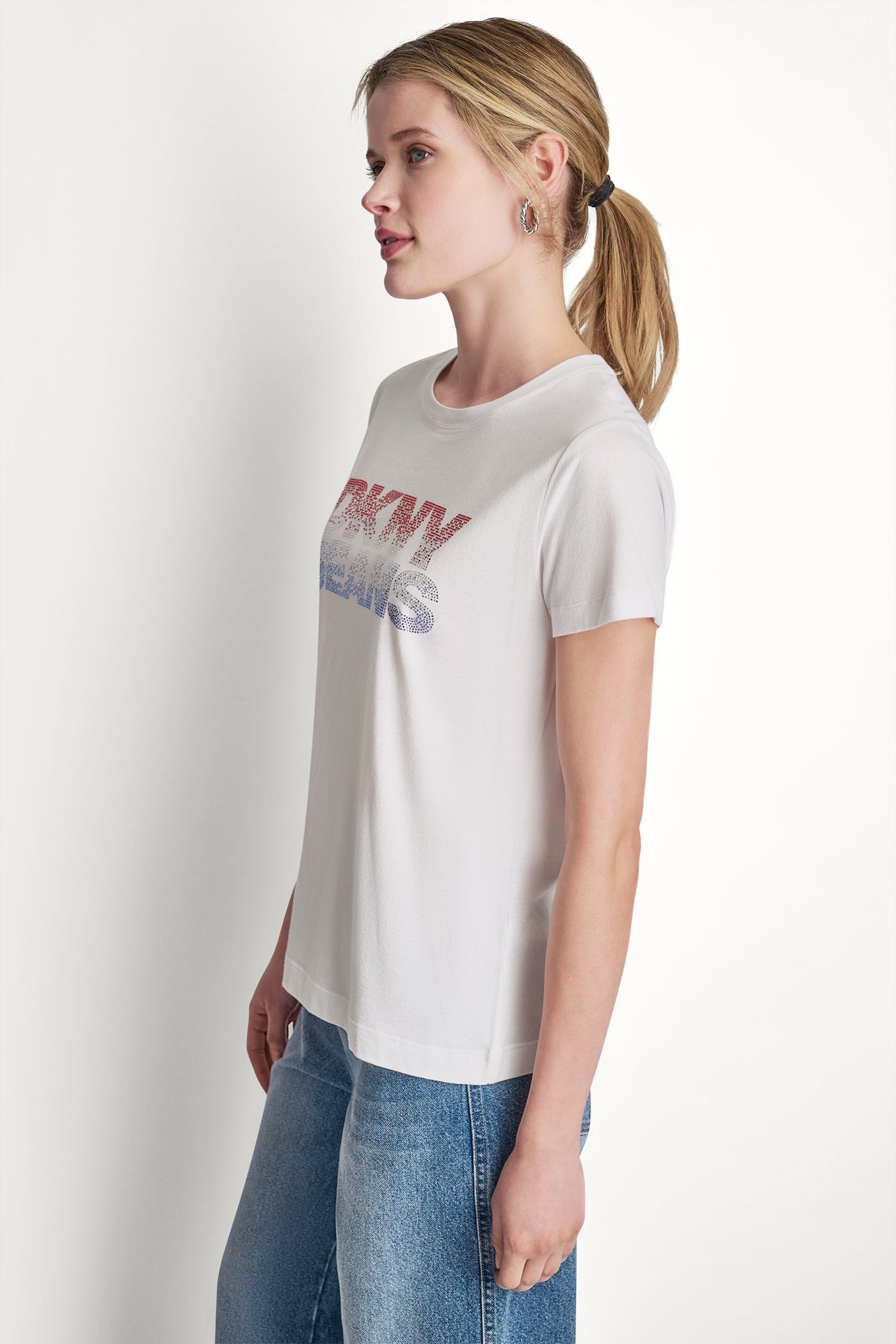 DKNY JEANS STACKED RHINESTONE LOGO TEE