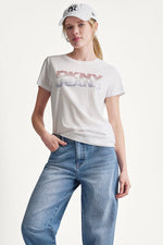 DKNY JEANS STACKED RHINESTONE LOGO TEE