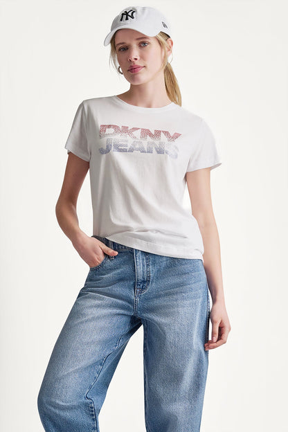 DKNY JEANS STACKED RHINESTONE LOGO TEE