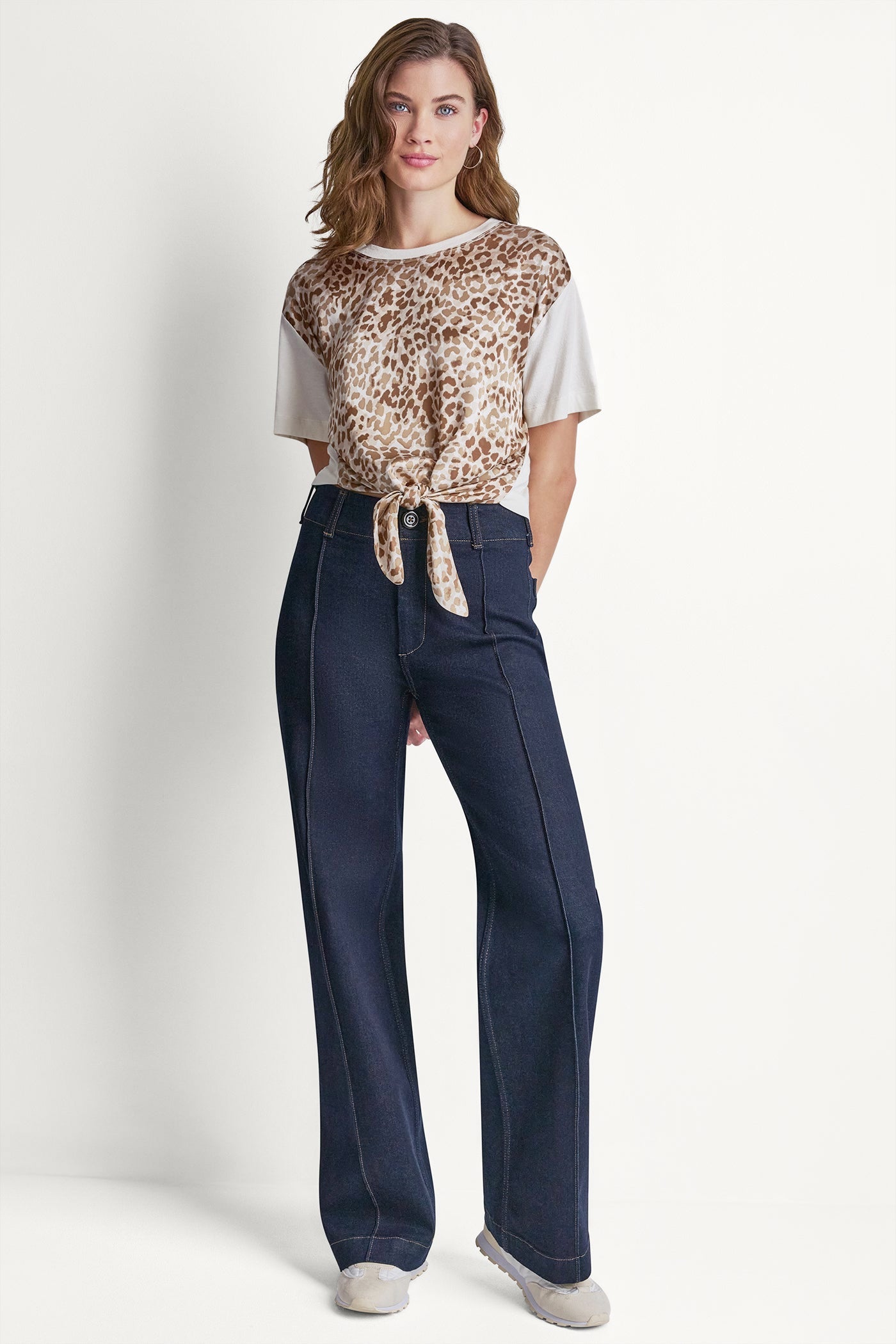 MIXED MEDIA TIE-FRONT TEE