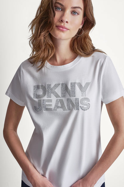 DKNY JEANS STACKED RHINESTONE DOME TEE