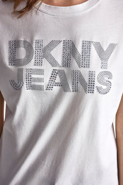DKNY JEANS STACKED RHINESTONE DOME TEE