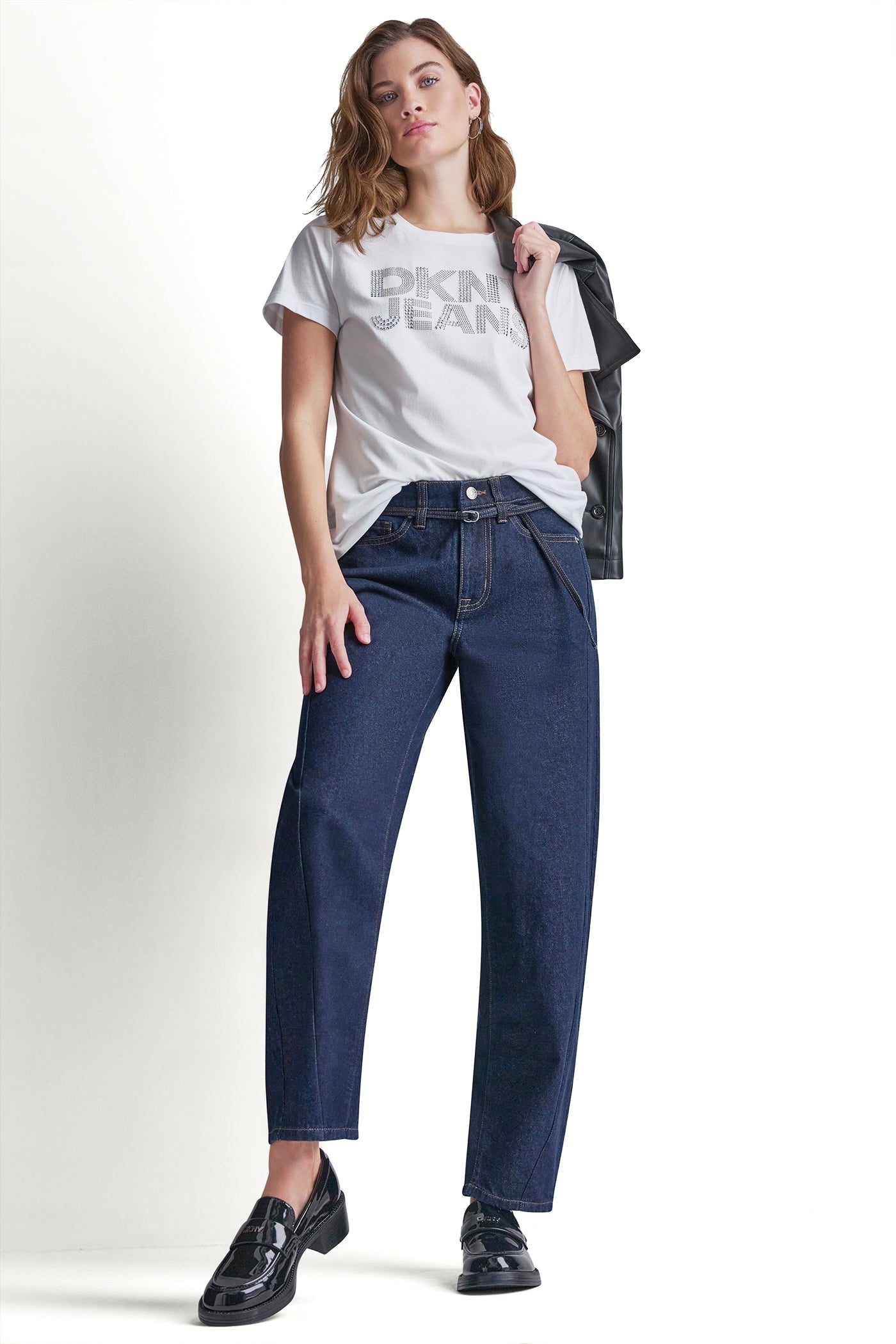 DKNY JEANS STACKED RHINESTONE DOME TEE
