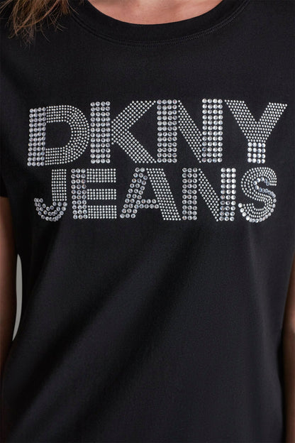 DKNY JEANS STACKED RHINESTONE DOME TEE