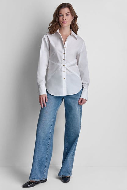 POPLIN CUTOUT TIE BACK SHIRT