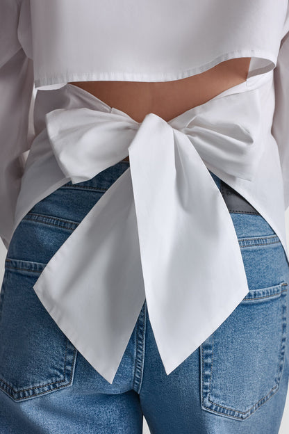 POPLIN CUTOUT TIE BACK SHIRT