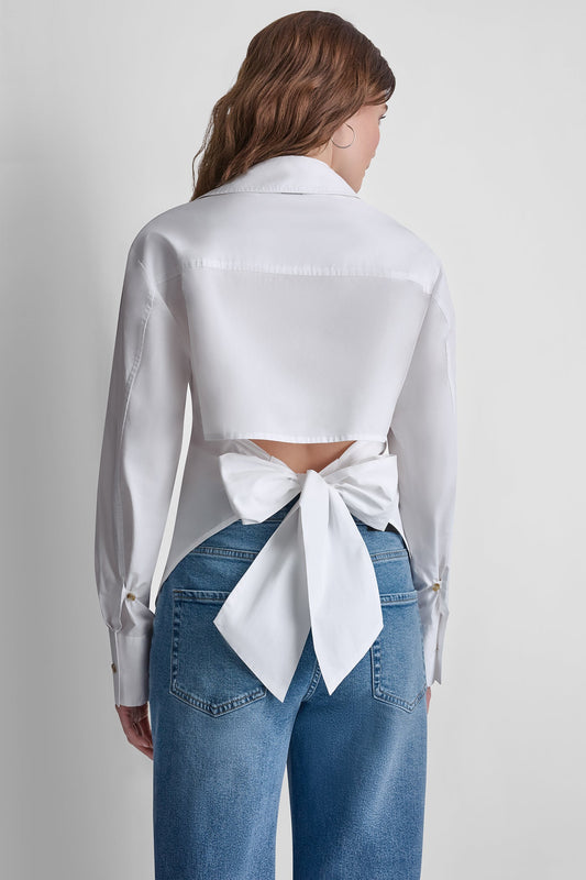 POPLIN CUTOUT TIE BACK SHIRT
