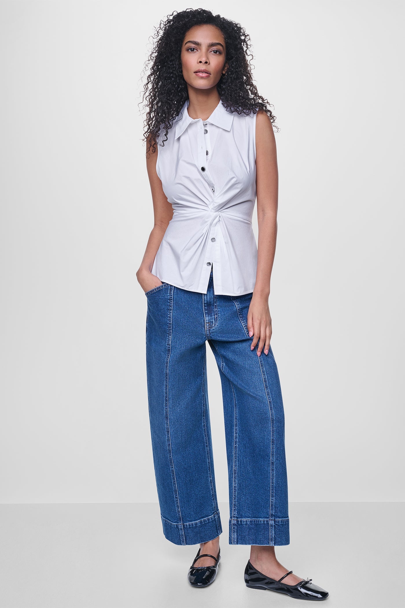 POPLIN TWIST FRONT SHIRT