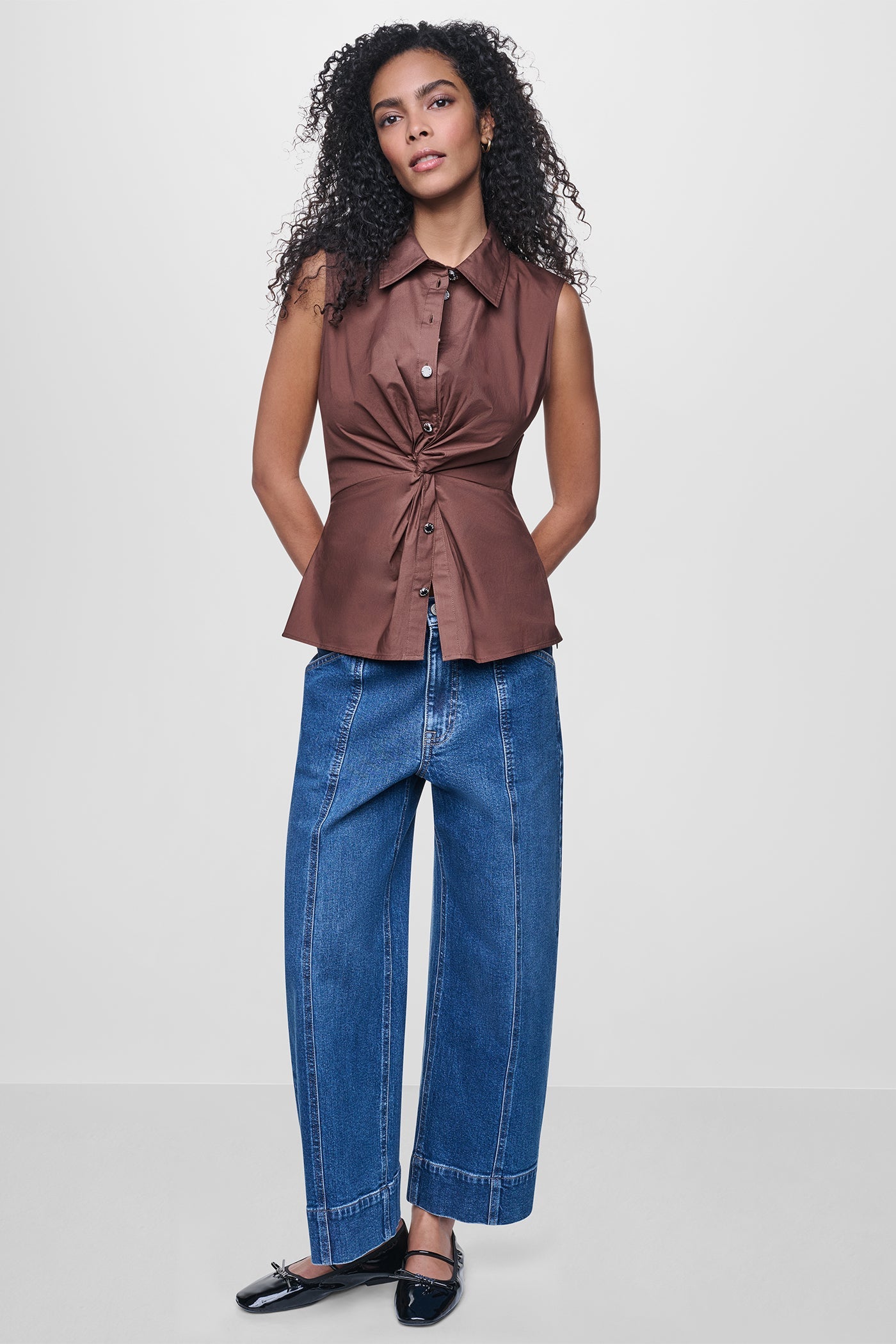 POPLIN TWIST FRONT SHIRT