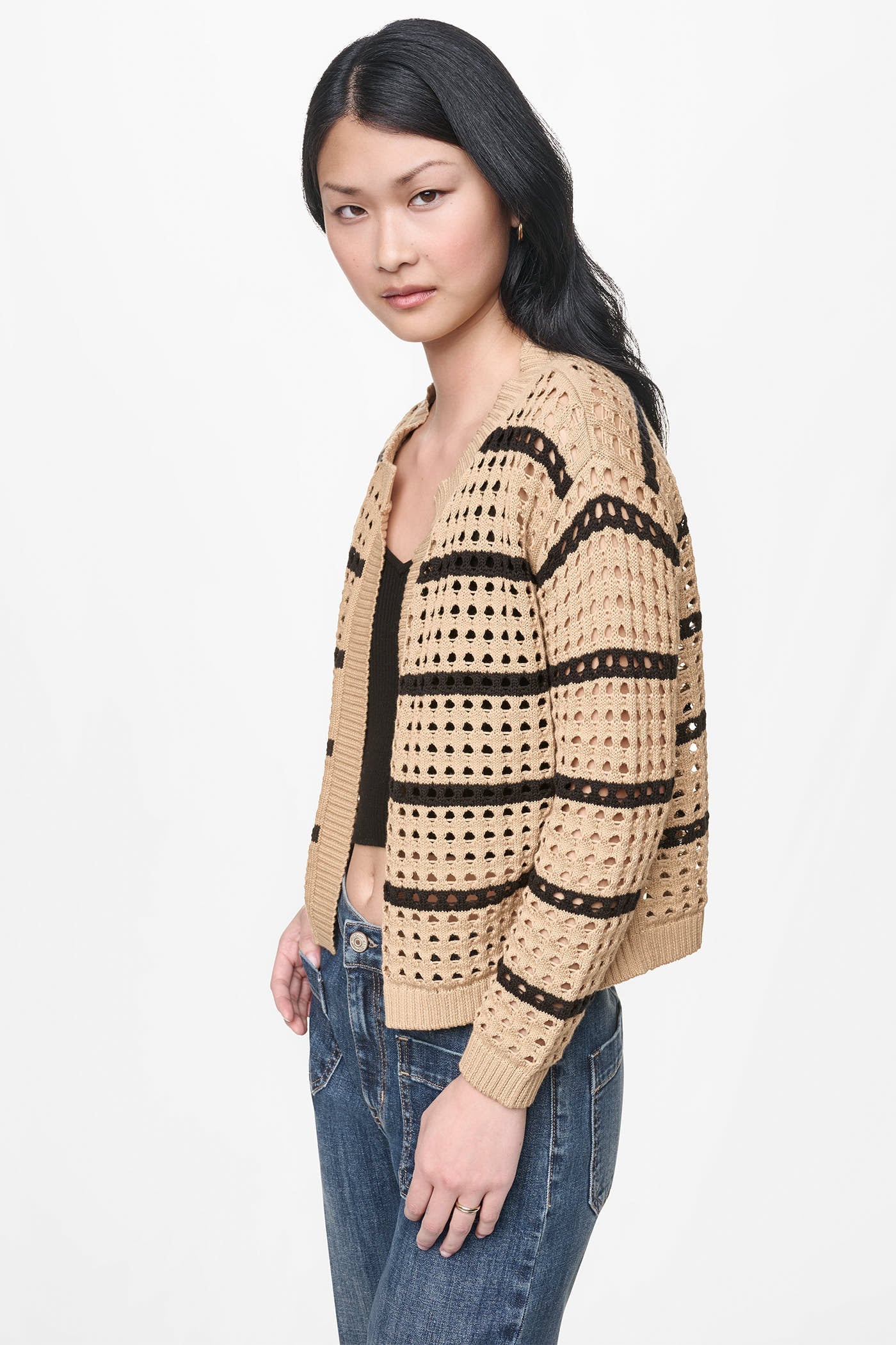 OPEN STITCH STRIPE CARDIGAN