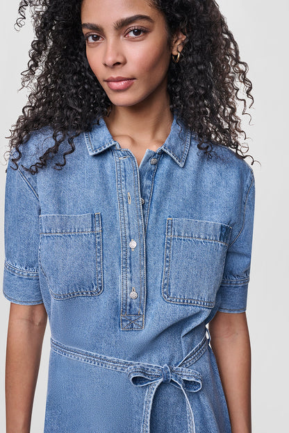 DENIM BUTTON-FRONT SHIRT DRESS