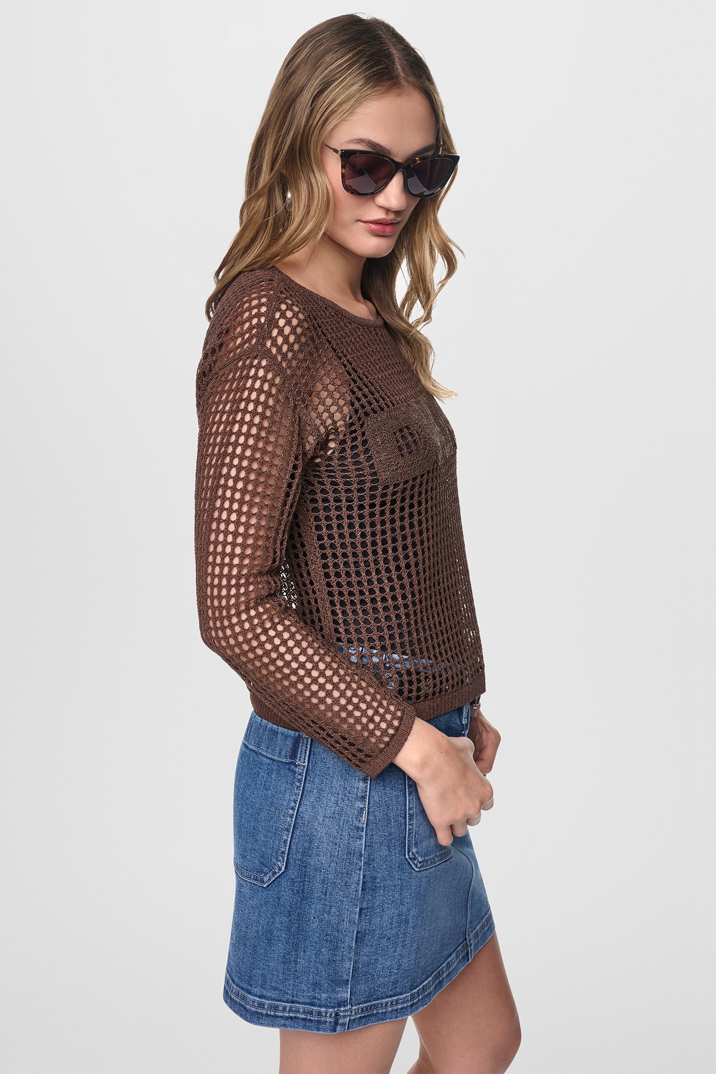 CROCHET OPEN-STITCH LOGO SWEATER