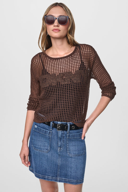 CROCHET OPEN-STITCH LOGO SWEATER
