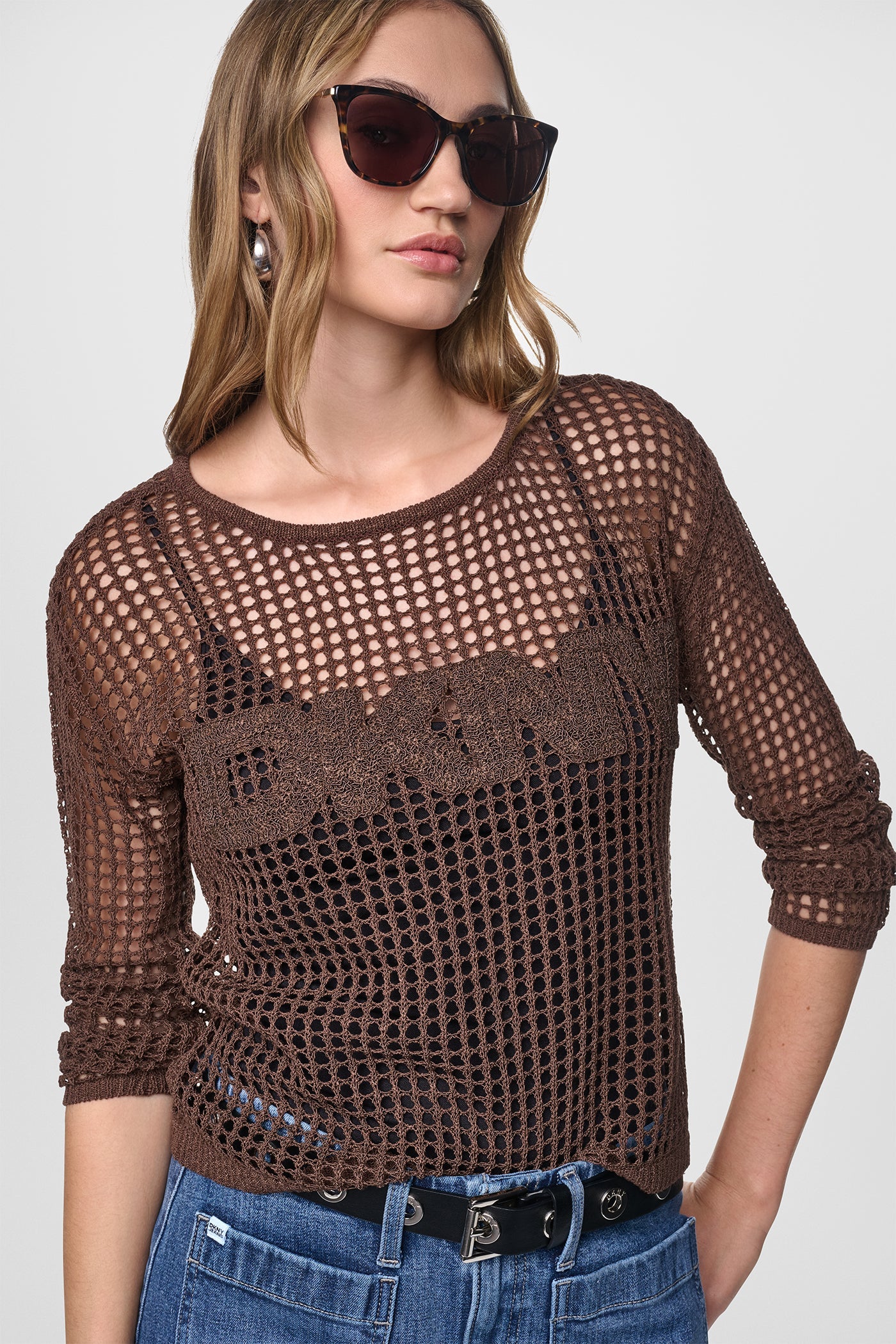 CROCHET OPEN-STITCH LOGO SWEATER