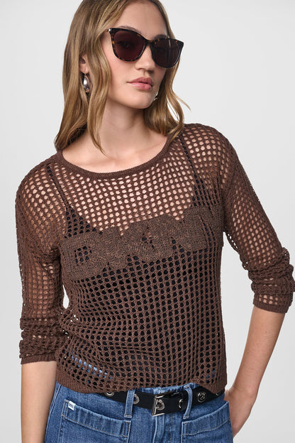 CROCHET OPEN-STITCH LOGO SWEATER