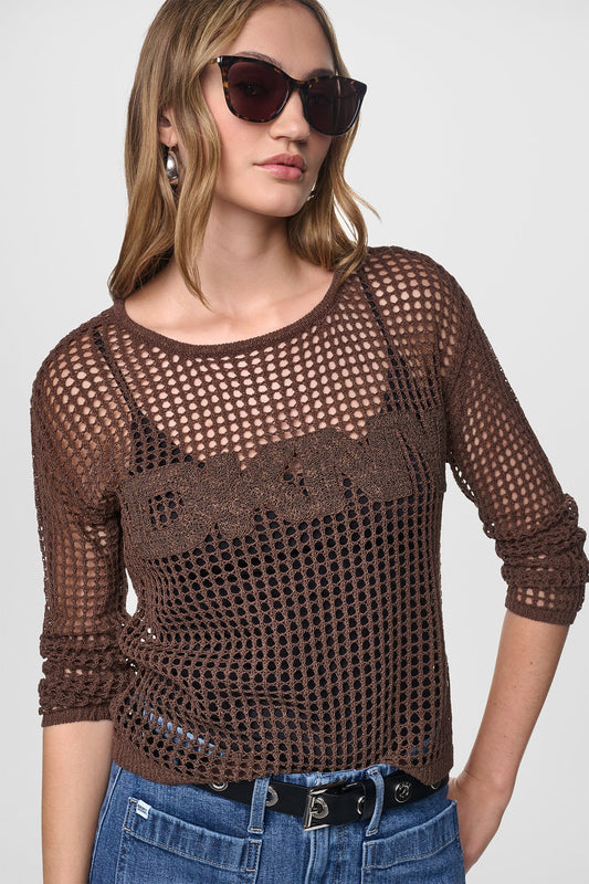 CROCHET OPEN-STITCH LOGO SWEATER