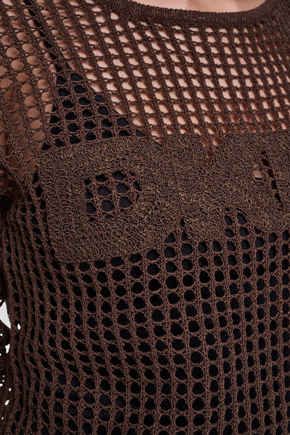 CROCHET OPEN-STITCH LOGO SWEATER