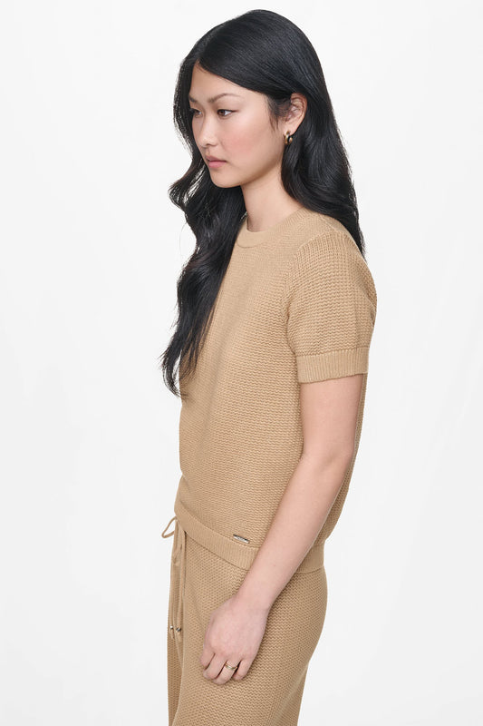 SHORT SLEEVE TUCK STITCH SWEATER