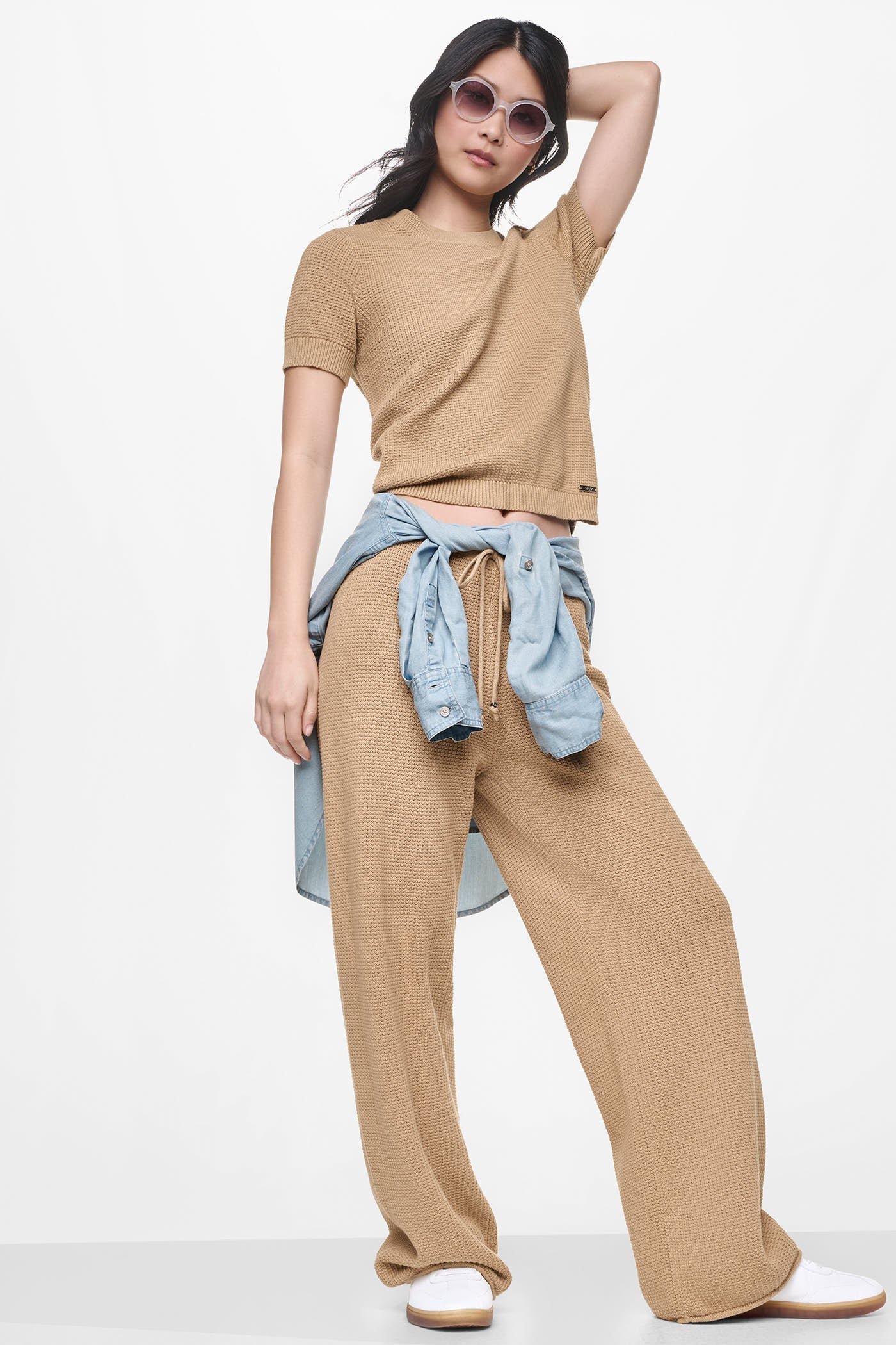 SHORT SLEEVE TUCK STITCH SWEATER