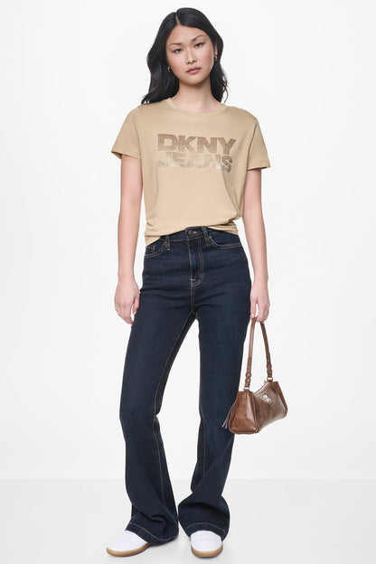 DKNY JEANS STACKED RHINESTONE LOGO TEE