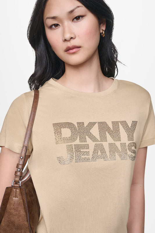 DKNY JEANS STACKED RHINESTONE LOGO TEE