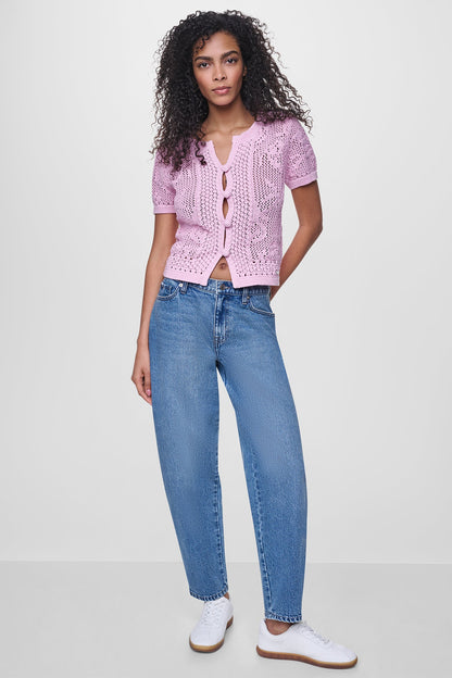 LACE STITCH BUTTON FRONT CARDIGAN