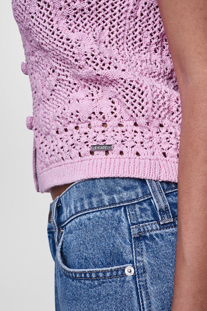LACE STITCH BUTTON FRONT CARDIGAN