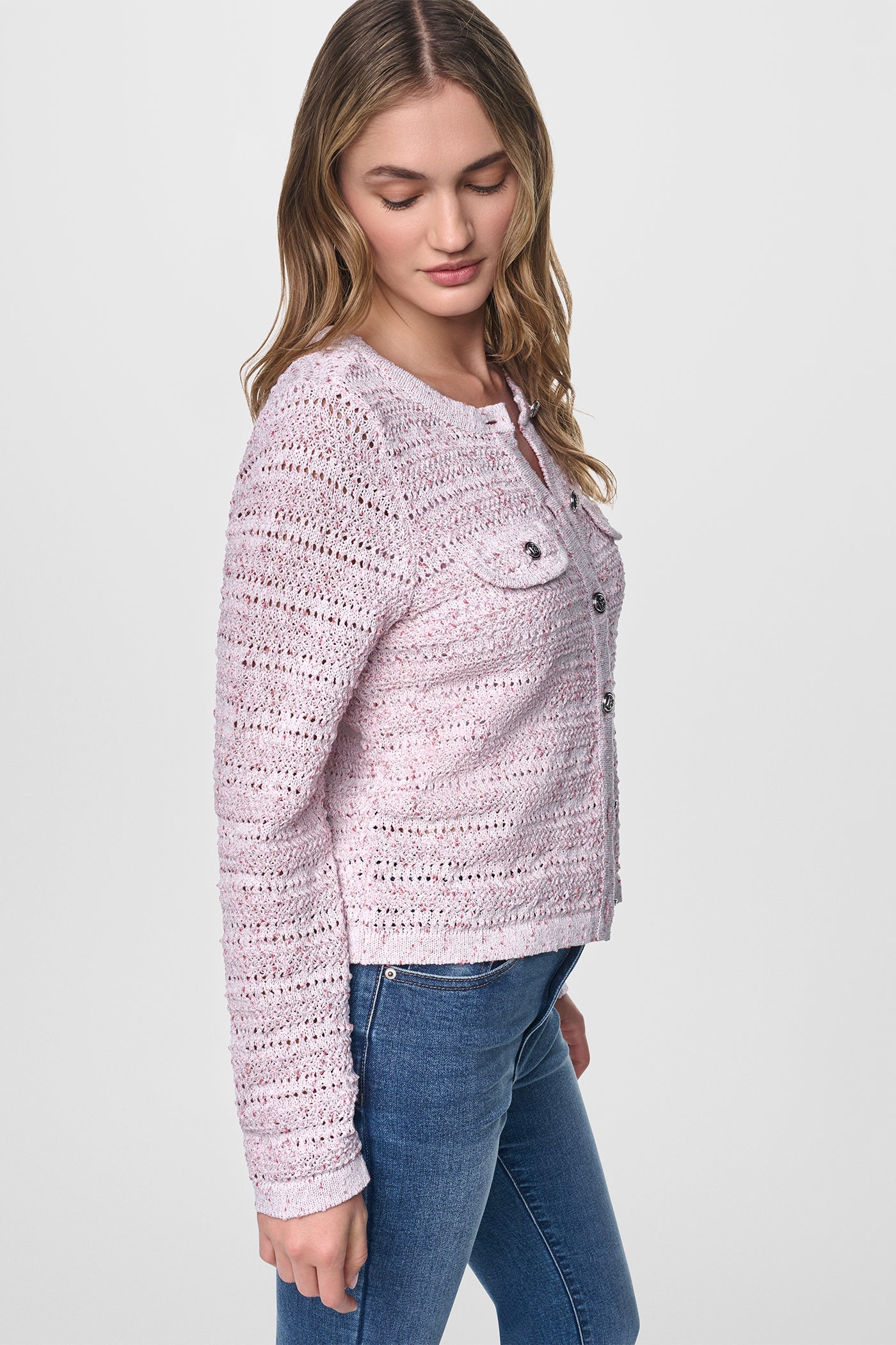 OPEN STITCH MARLED KNIT CARDIGAN