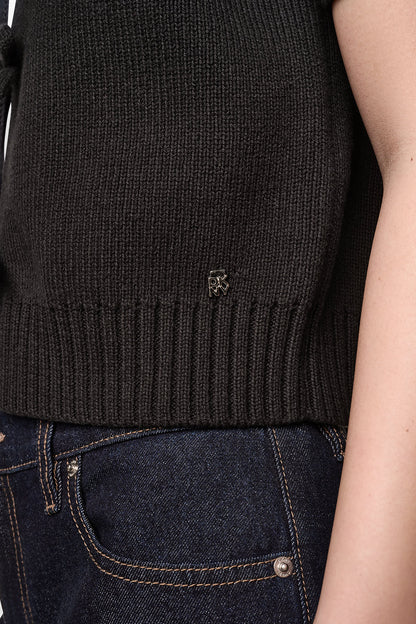 SHORT SLEEVE TIE FRONT POLO SWEATER