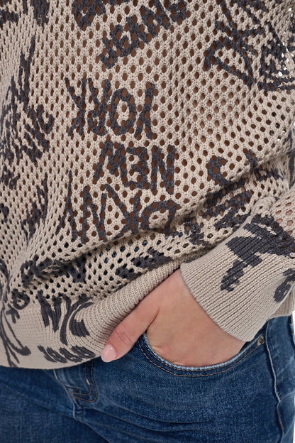 OPEN STITCH SWEATER WITH GRAFFITI LOGO