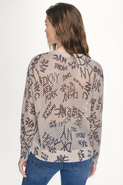 OPEN STITCH SWEATER WITH GRAFFITI LOGO