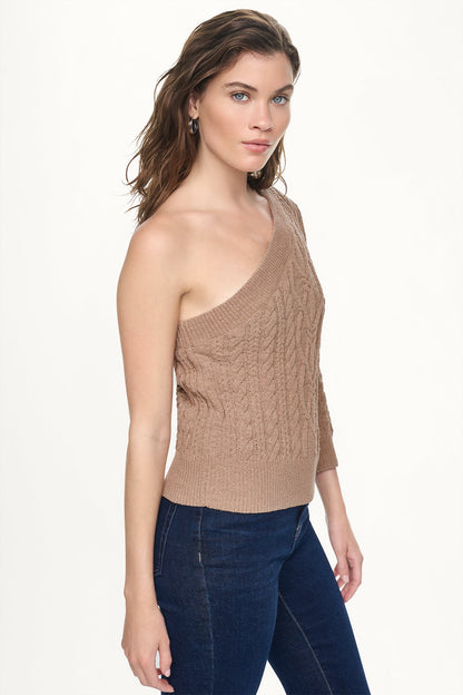 ONE SHOULDER CABLE KNIT SWEATER