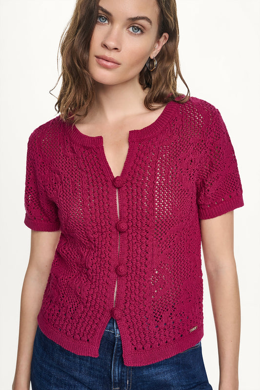 LACE STITCH BUTTON FRONT CARDIGAN