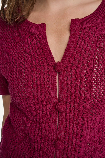 LACE STITCH BUTTON FRONT CARDIGAN