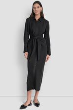 GARMENT DYE LONG SLEEVE BUTTON FRONT SHIRT DRESS