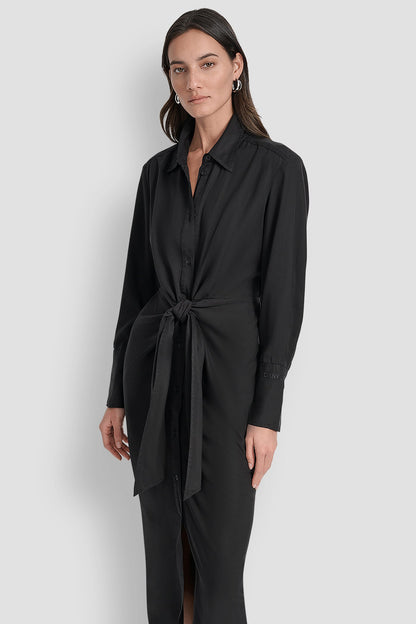 GARMENT DYE LONG SLEEVE BUTTON FRONT SHIRT DRESS