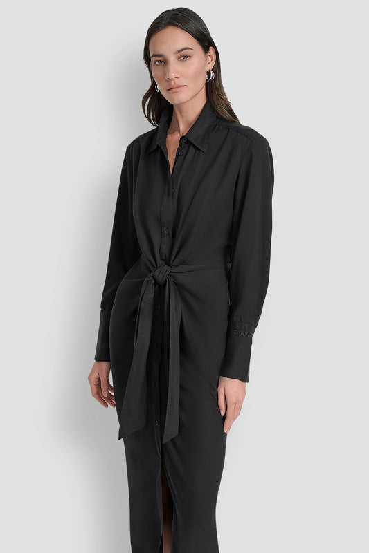 GARMENT DYE LONG SLEEVE BUTTON FRONT SHIRT DRESS