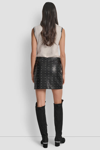 EMBELLISHED FAUX LEATHER SKIRT