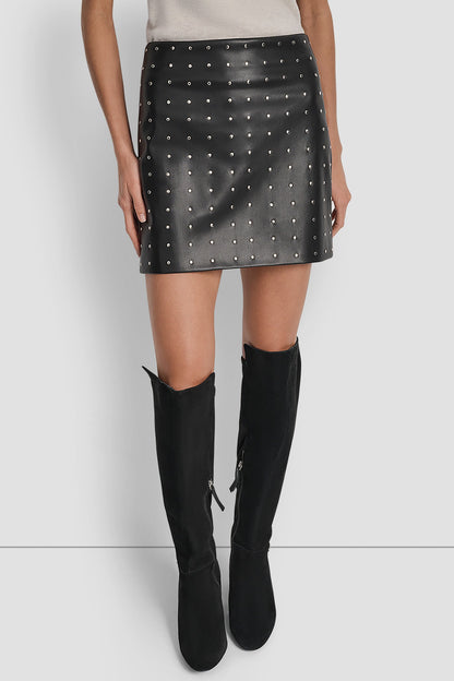 EMBELLISHED FAUX LEATHER SKIRT